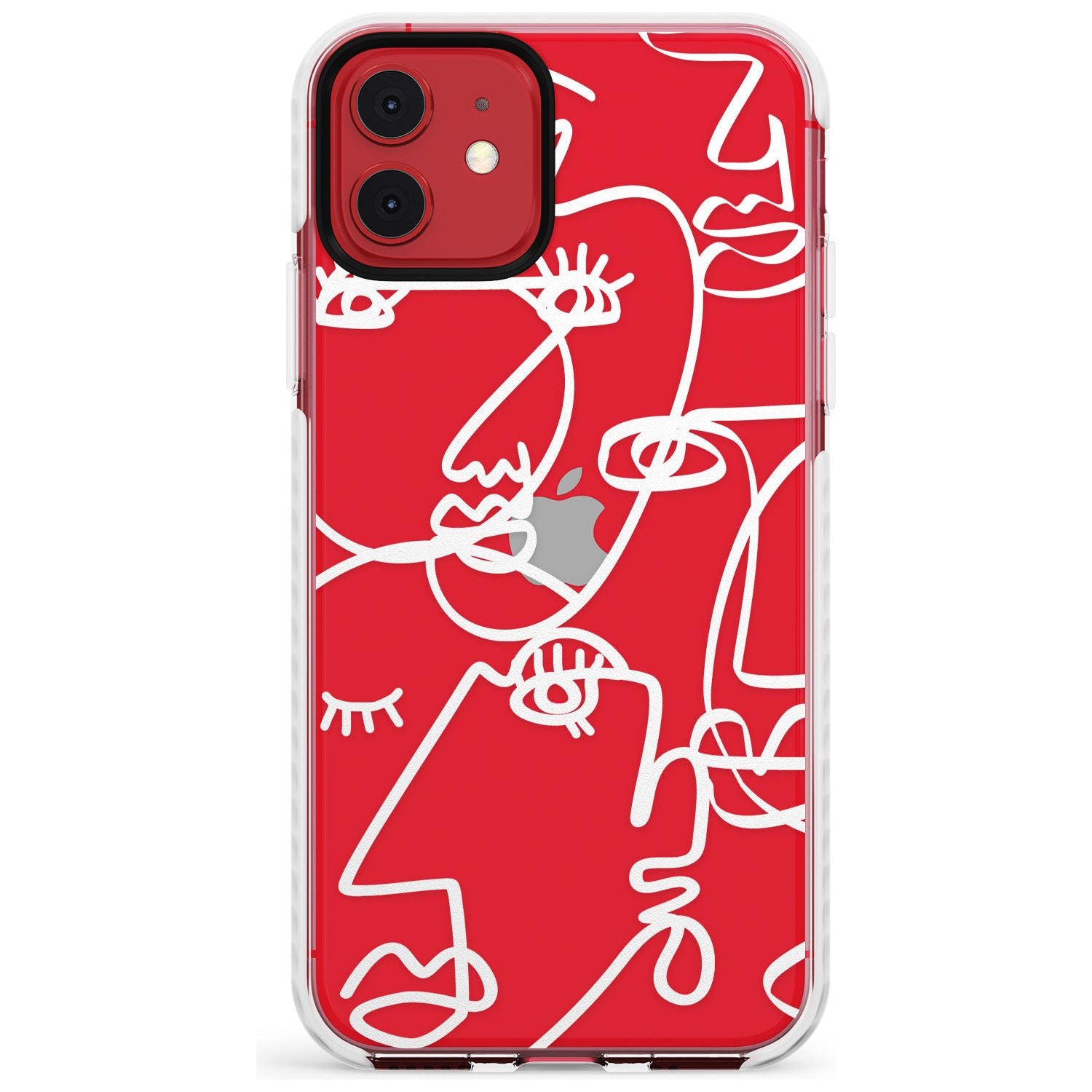 Continuous Line Faces: White on Clear Slim TPU Phone Case for iPhone 11