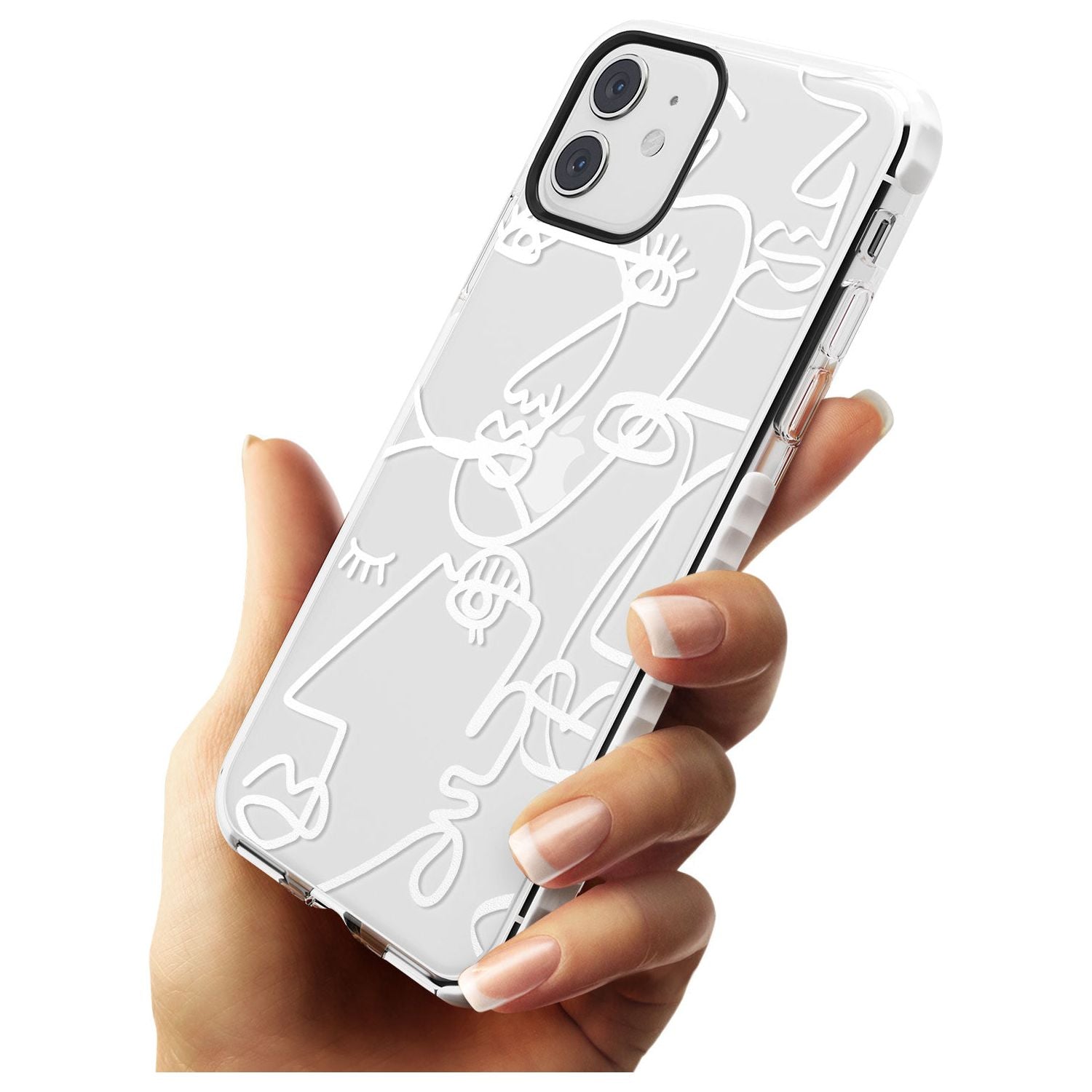Continuous Line Faces: White on Clear Slim TPU Phone Case for iPhone 11
