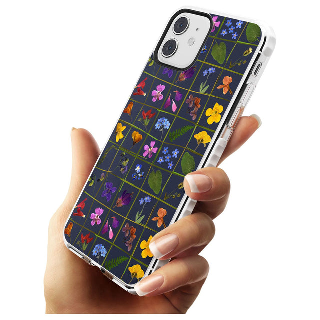 Wildflower Grid Boxes Pattern - Navy Impact Phone Case for iPhone 11
