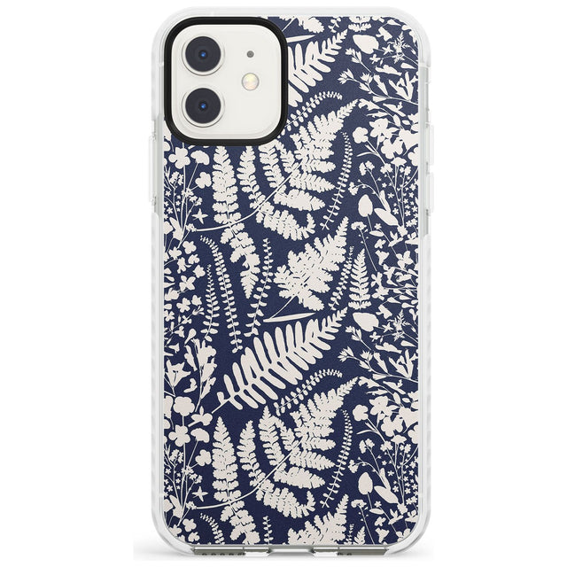 Wildflowers and Ferns on Navy Impact Phone Case for iPhone 11