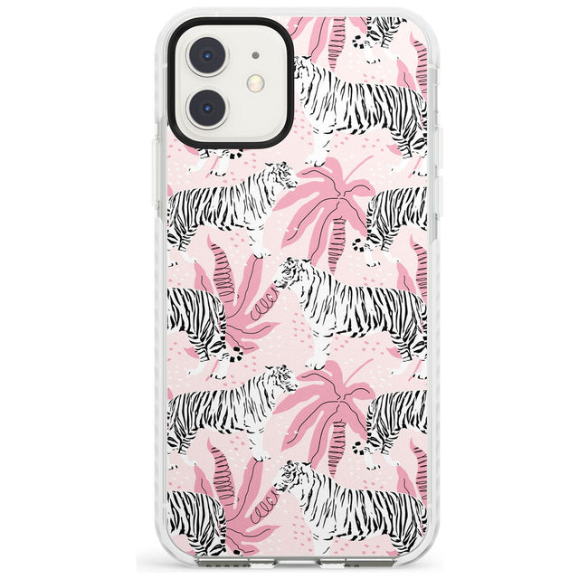 White Tigers on Pink Pattern Impact Phone Case for iPhone 11