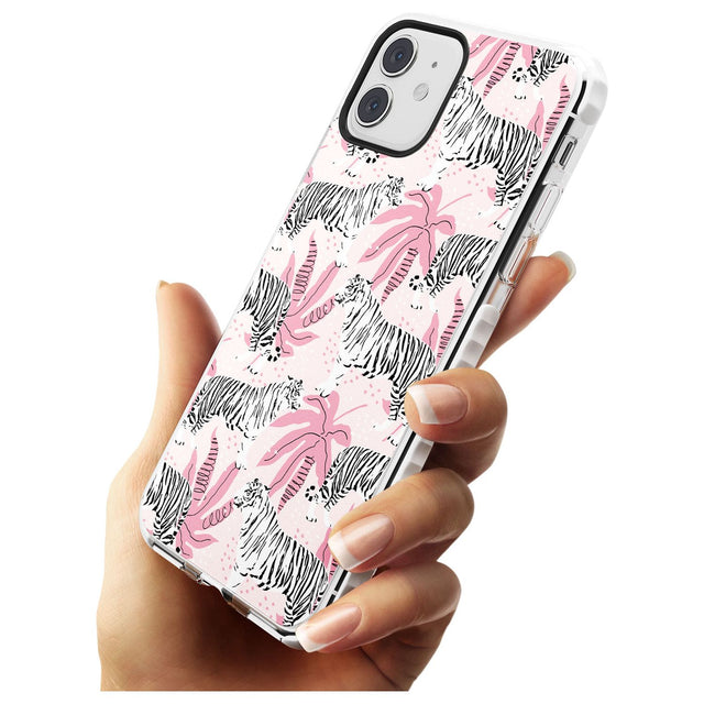White Tigers on Pink Pattern Impact Phone Case for iPhone 11