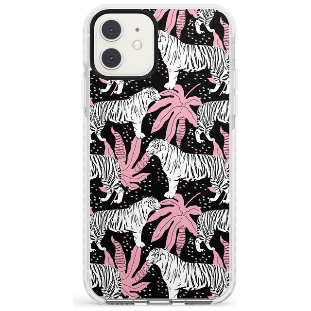 White Tigers on Black Pattern Impact Phone Case for iPhone 11