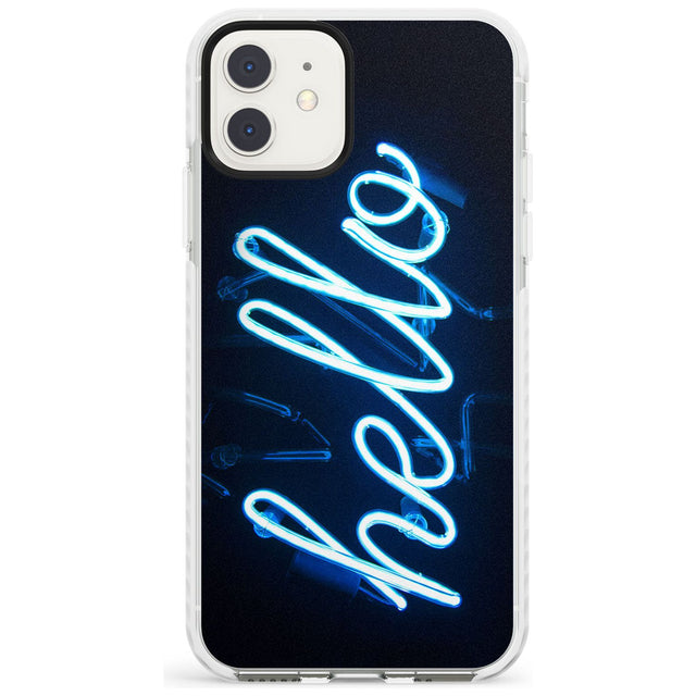 "Hello" Blue Cursive Neon Sign Impact Phone Case for iPhone 11