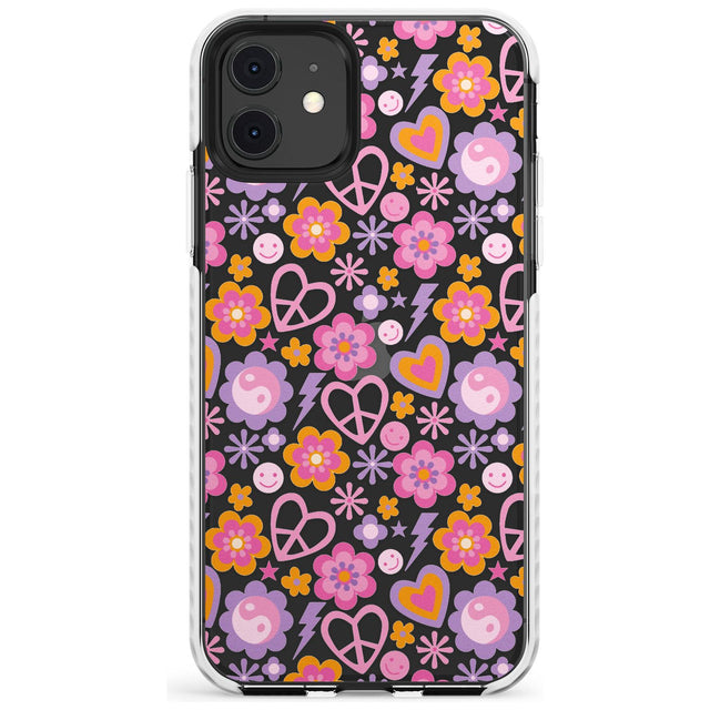 Peace, Love and Flowers Pattern Impact Phone Case for iPhone 11