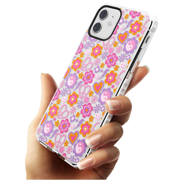 Peace, Love and Flowers Pattern Impact Phone Case for iPhone 11