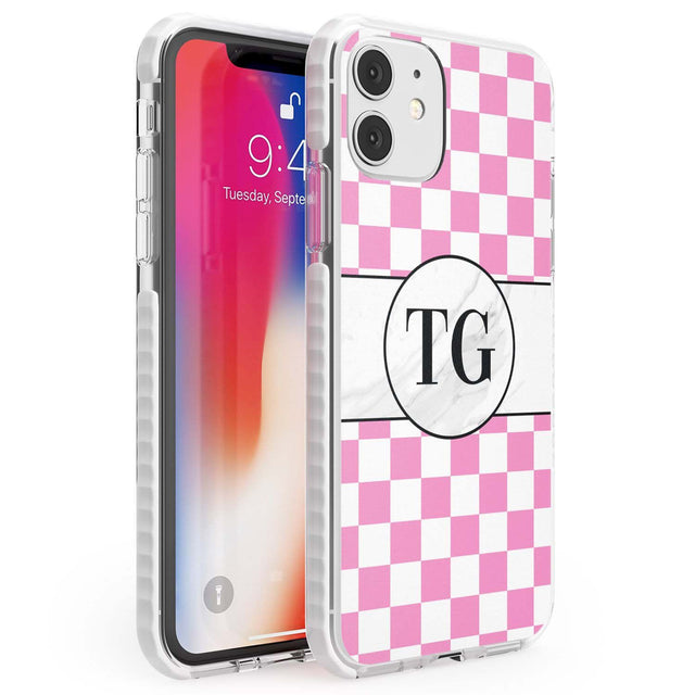 Personalised Monogrammed Pink Check Phone Case iPhone 11 / Impact Case,iPhone 12 / Impact Case,iPhone 12 Mini / Impact Case Blanc Space