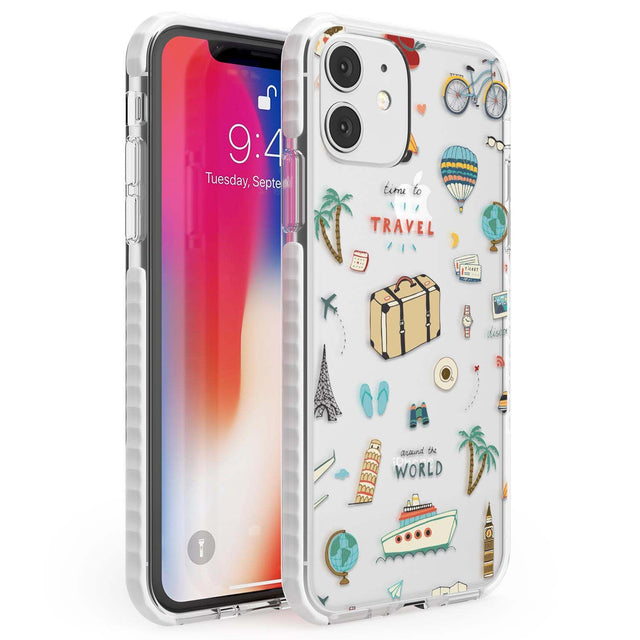 Cute Travel Pattern Transparent Phone Case iPhone 11 / Impact Case,iPhone 12 / Impact Case,iPhone 12 Mini / Impact Case Blanc Space