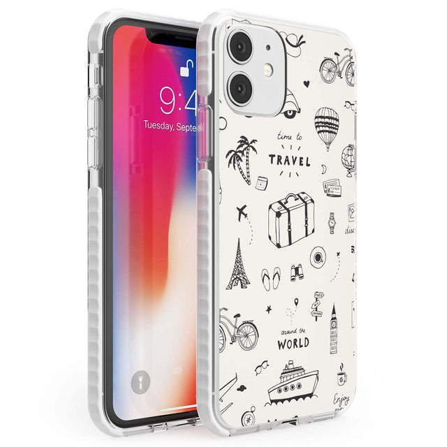 Cute Travel Pattern, White on Phone Case iPhone 11 / Impact Case,iPhone 12 / Impact Case,iPhone 12 Mini / Impact Case Blanc Space