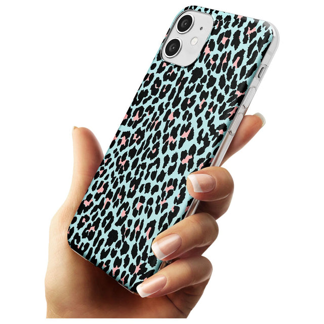 Light Pink on Blue Leopard Print Pattern Slim TPU Phone Case for iPhone 11