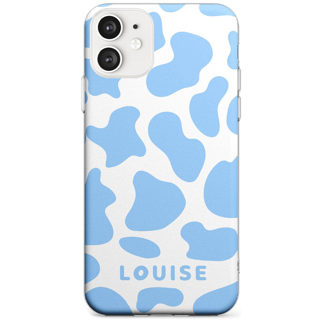 Personalised Blue and White Cow Print Slim TPU Phone Case for iPhone 11