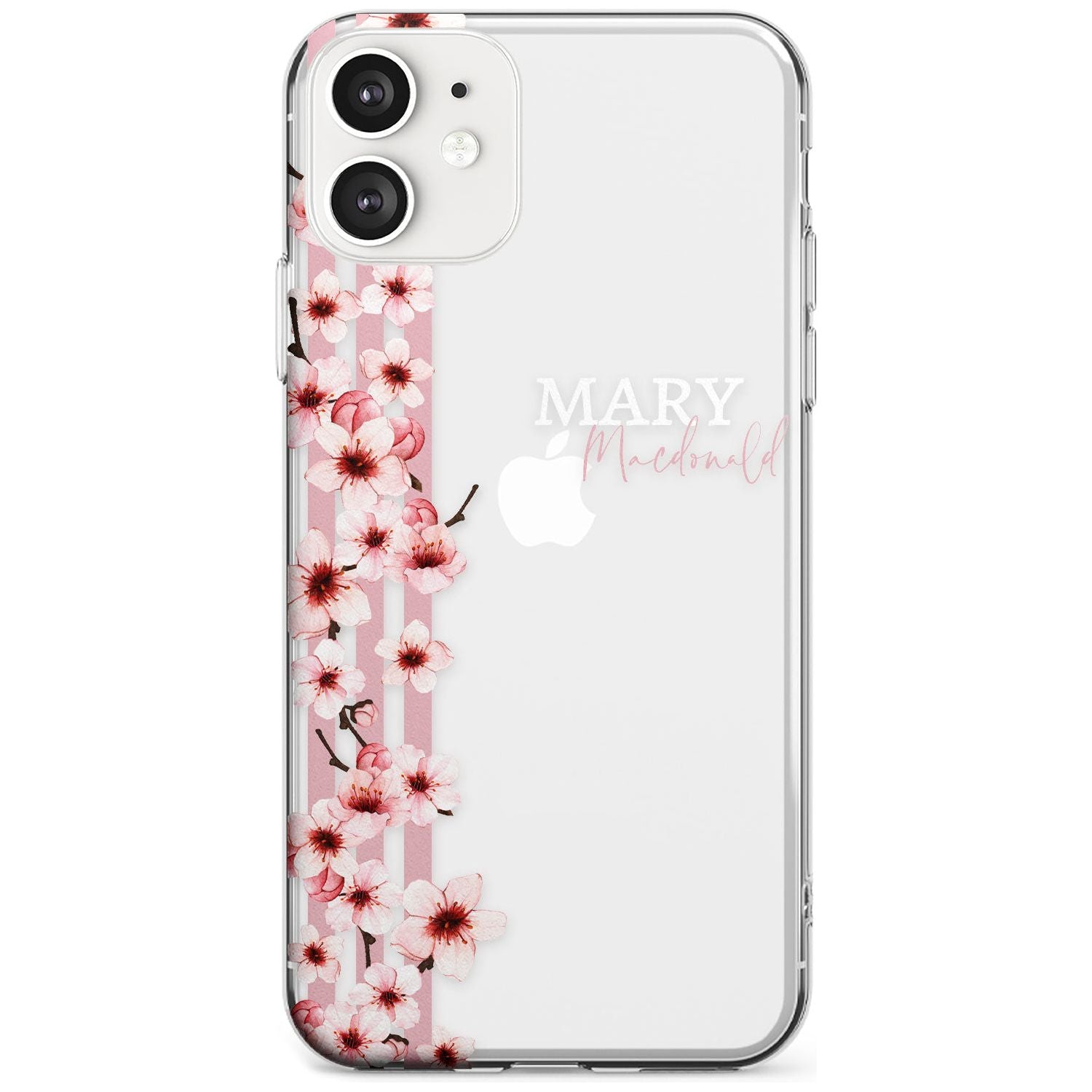 Cherry Blossoms & Stripes Transparent  Black Impact Phone Case for iPhone 11