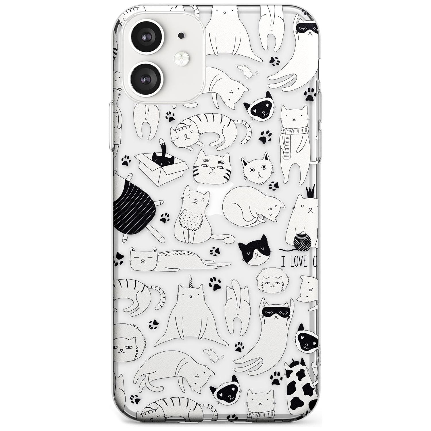 Cartoon Cat Collage - Black & White Black Impact Phone Case for iPhone 11