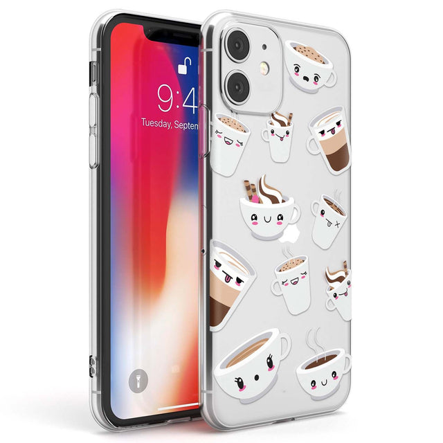 Coffee Faces Phone Case iPhone 11 / Clear Case,iPhone 12 / Clear Case,iPhone 12 Mini / Clear Case Blanc Space