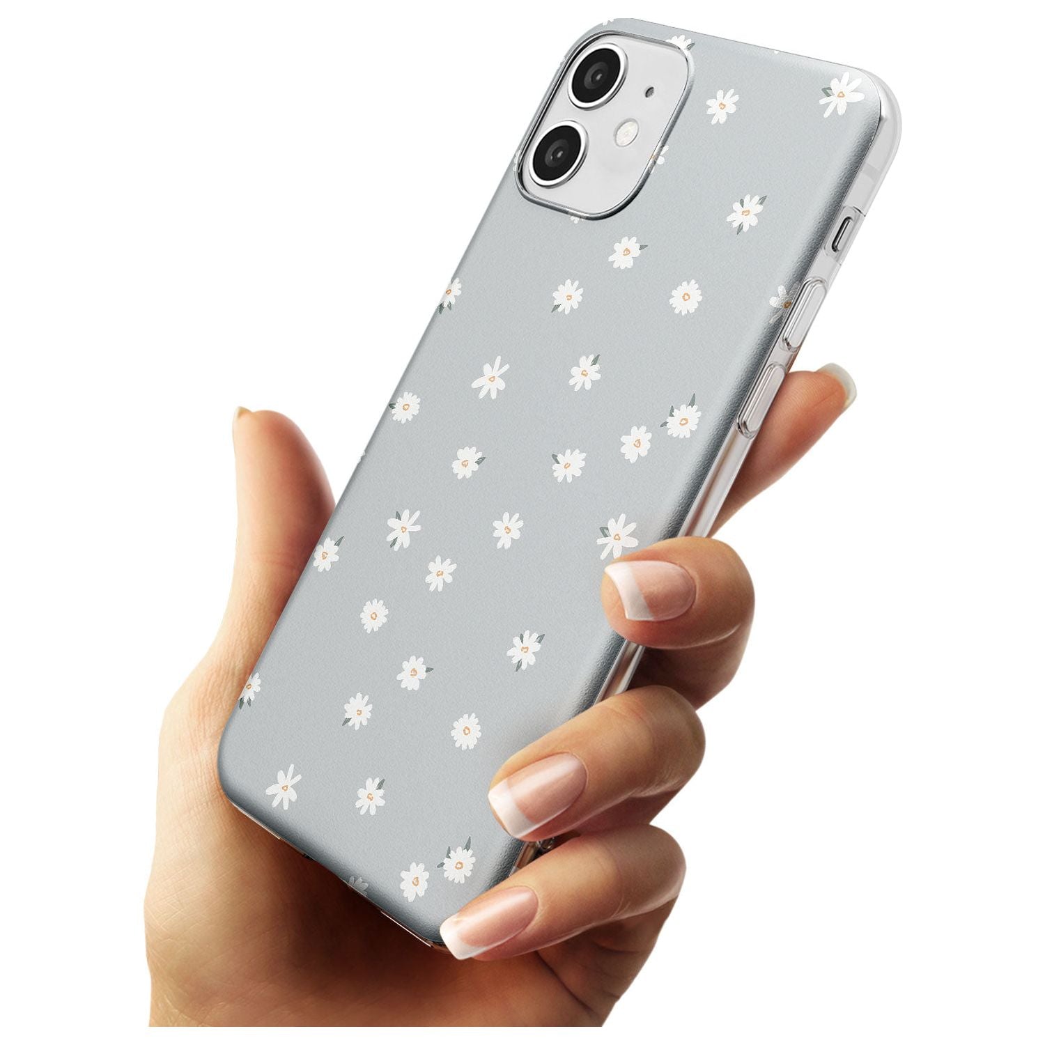 Painted Daises - Blue-Grey Cute Floral Design Black Impact Phone Case for iPhone 11