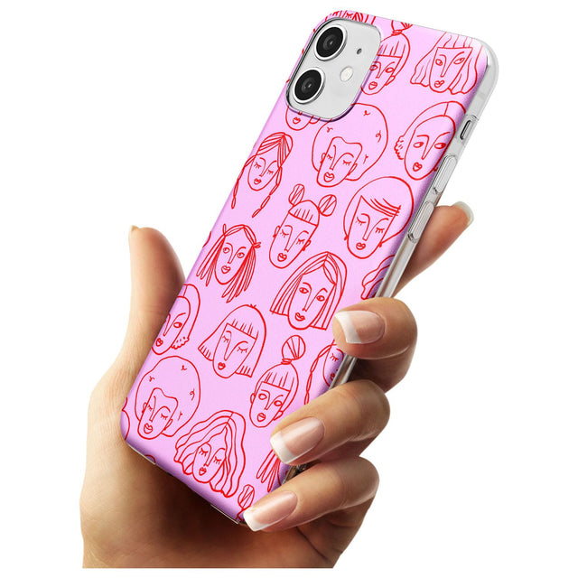 Girl Portrait Doodles in Pink & Red Slim TPU Phone Case for iPhone 11