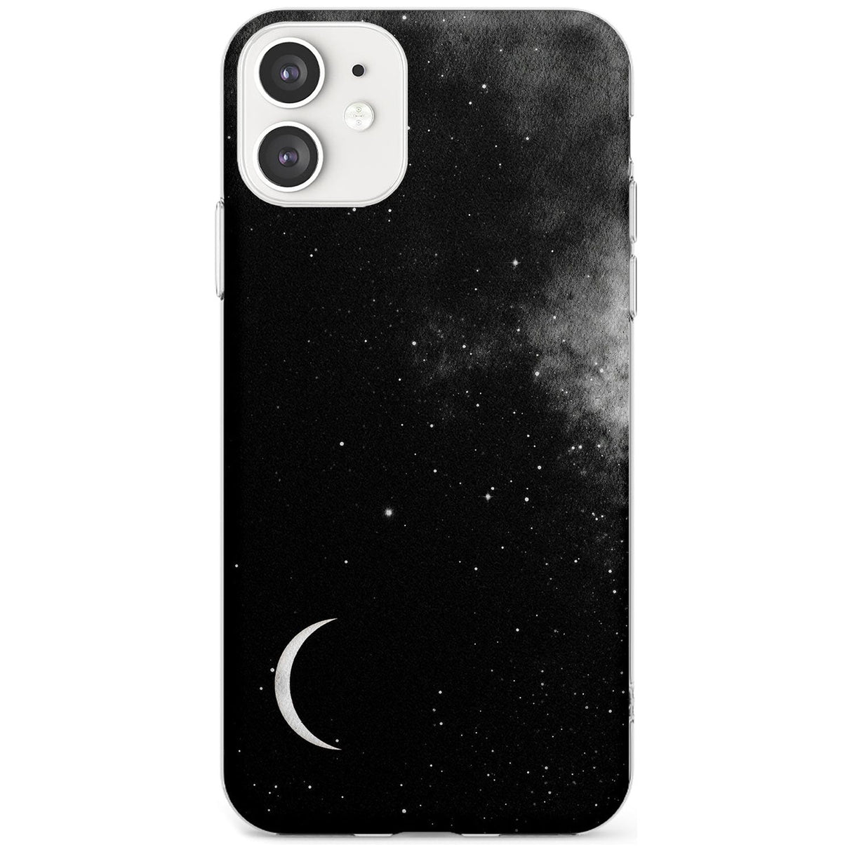 Night Sky Galaxies: Crescent Moon Phone Case iPhone 11 / Clear Case,iPhone 12 / Clear Case,iPhone 12 Mini / Clear Case Blanc Space