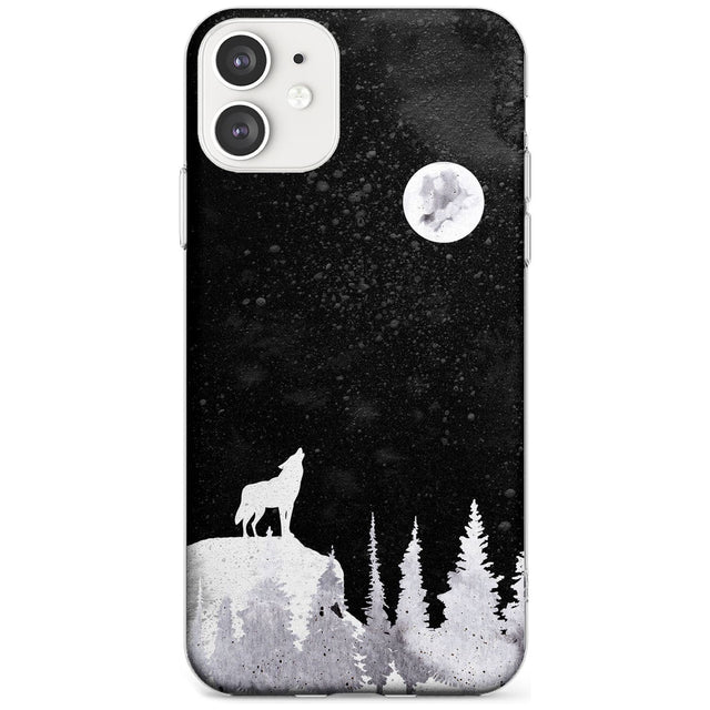 Moon Phases: Wolf & Full Moon Phone Case iPhone 11 / Clear Case,iPhone 12 / Clear Case,iPhone 12 Mini / Clear Case Blanc Space