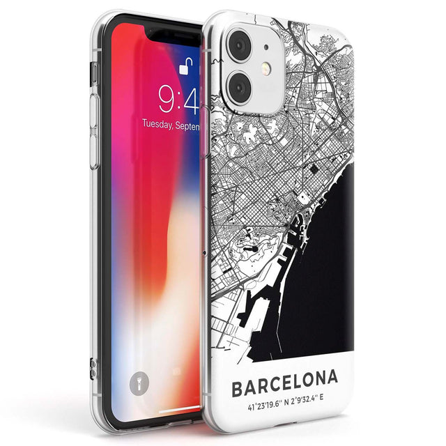 Map of Barcelona, Spain Phone Case iPhone 11 / Clear Case,iPhone 12 / Clear Case,iPhone 12 Mini / Clear Case Blanc Space