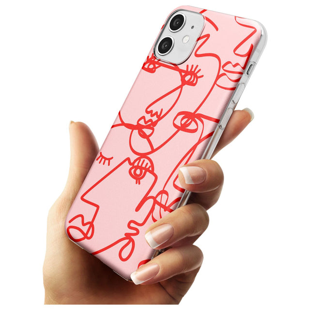 Continuous Line Faces: Red on Pink Black Impact Phone Case for iPhone 11