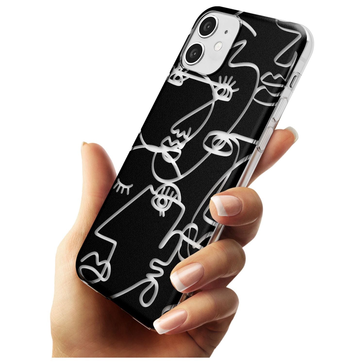 Continuous Line Faces: Clear on Black Black Impact Phone Case for iPhone 11