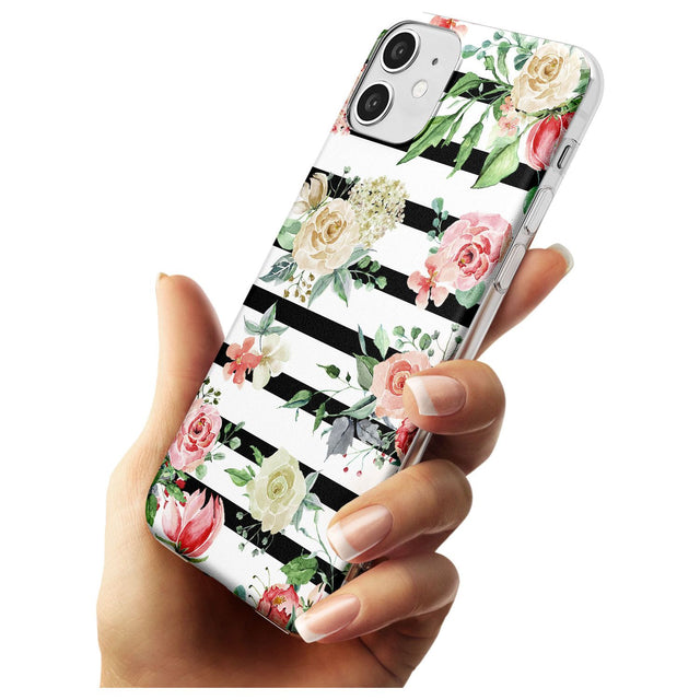 Bold Stripes & Flower Pattern Slim TPU Phone Case for iPhone 11