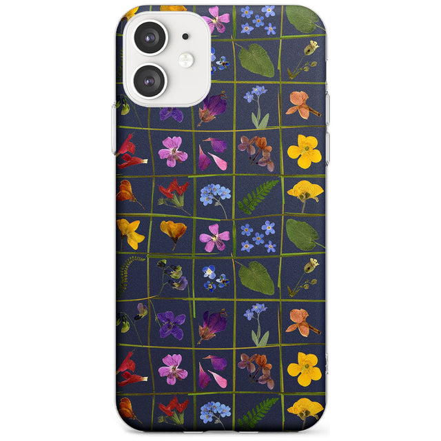 Wildflower Grid Boxes Pattern - Navy Slim TPU Phone Case for iPhone 11