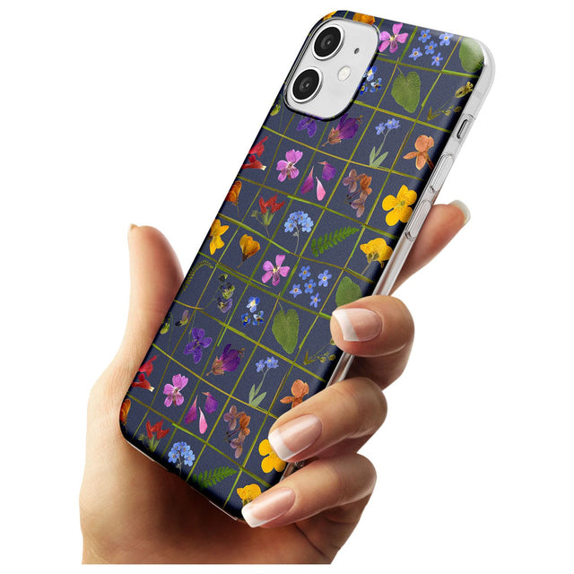 Wildflower Grid Boxes Pattern - Navy Slim TPU Phone Case for iPhone 11