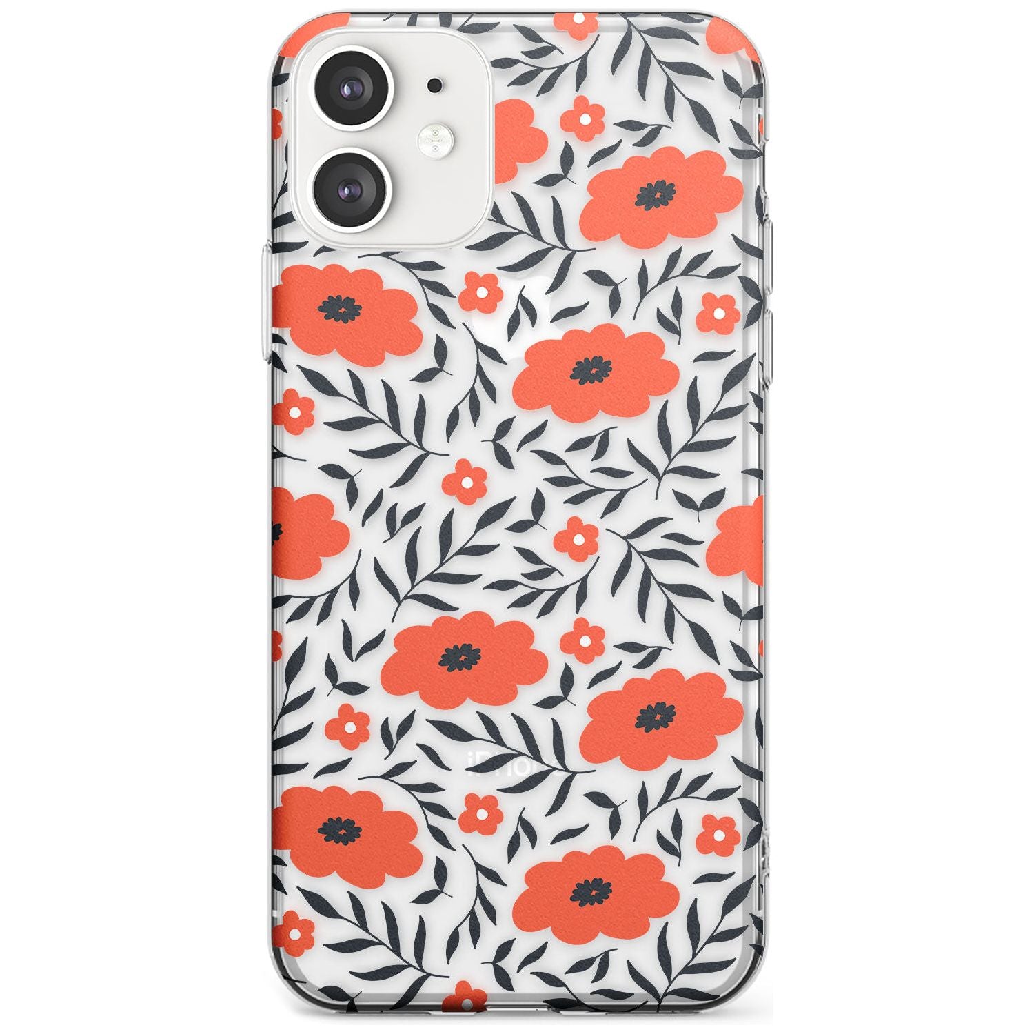 Red Poppy Transparent Floral Slim TPU Phone Case for iPhone 11