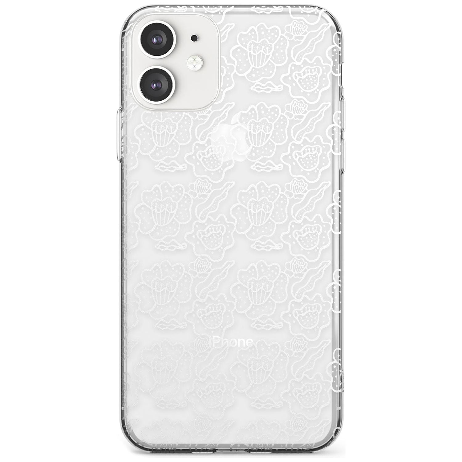Funky Floral Patterns White on Clear Slim TPU Phone Case for iPhone 11