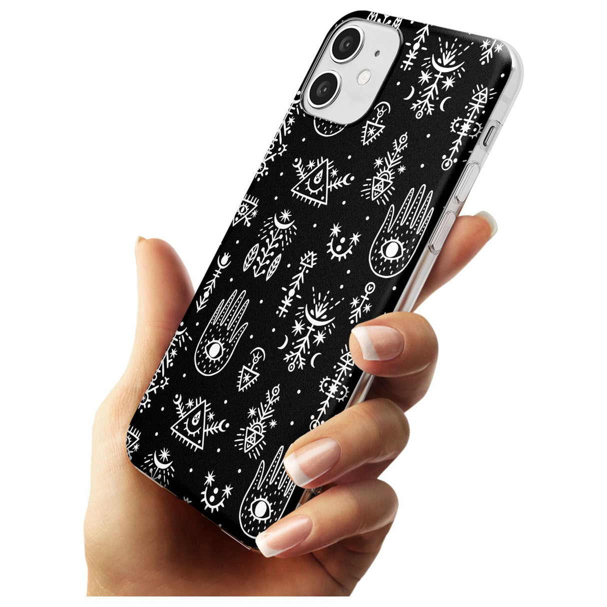 Tribal Palms - White on Black Slim TPU Phone Case for iPhone 11
