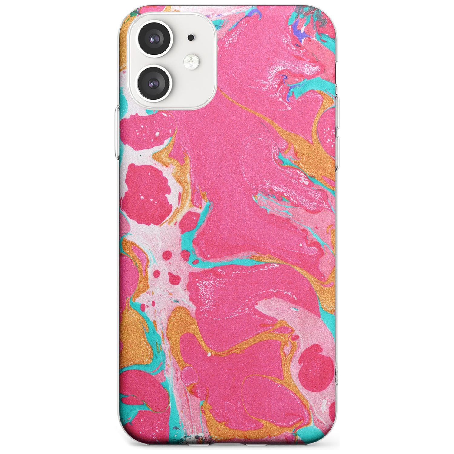Pink, Orange & Turquoise Marbled Paper Pattern Slim TPU Phone Case for iPhone 11