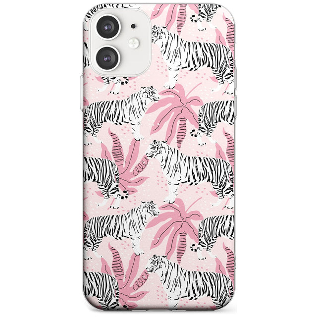 White Tigers on Pink Pattern Slim TPU Phone Case for iPhone 11