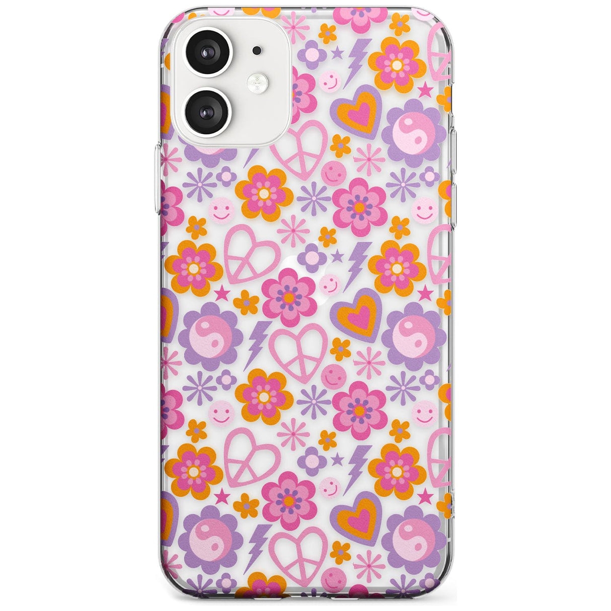 Peace, Love and Flowers Pattern Slim TPU Phone Case for iPhone 11