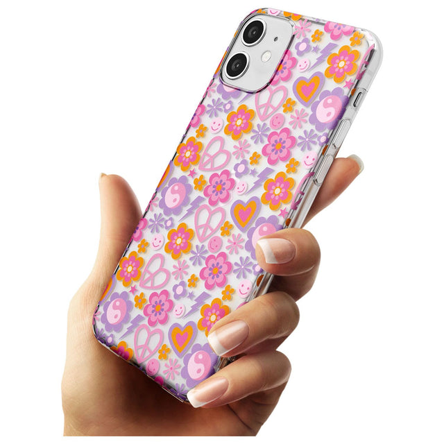 Peace, Love and Flowers Pattern Slim TPU Phone Case for iPhone 11