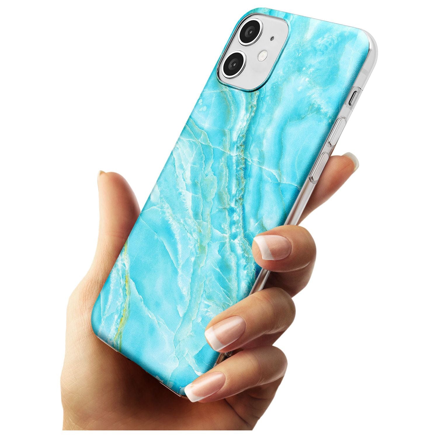 Bright Blue Onyx Marble Texture Black Impact Phone Case for iPhone 11