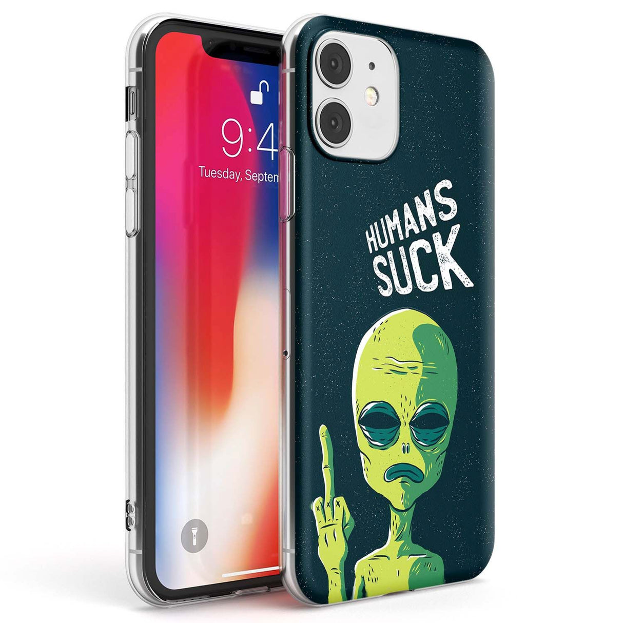 Humans Suck Alien Phone Case iPhone 11 / Clear Case,iPhone 12 / Clear Case,iPhone 12 Mini / Clear Case Blanc Space