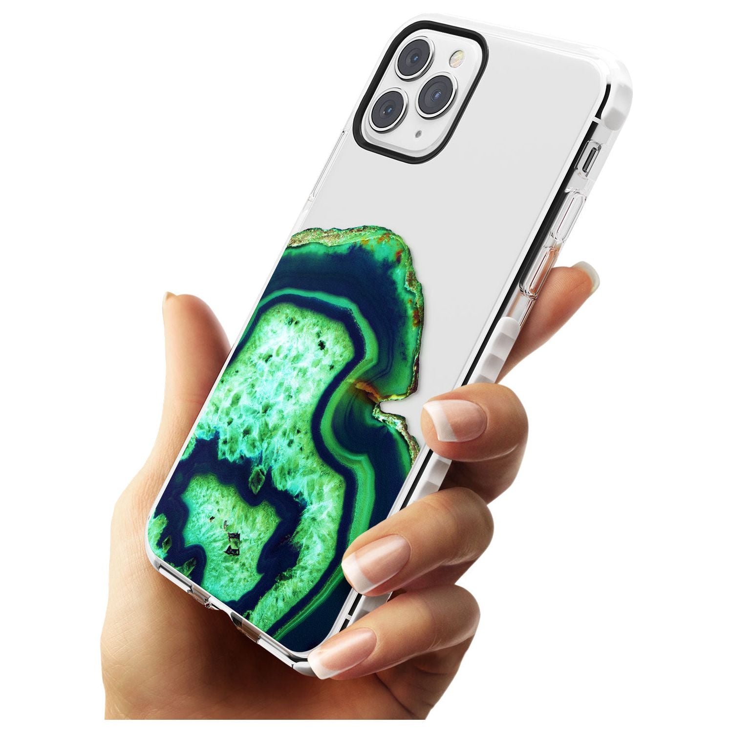 Neon Green & Blue Agate Crystal Transparent Design Impact Phone Case for iPhone 11 Pro Max