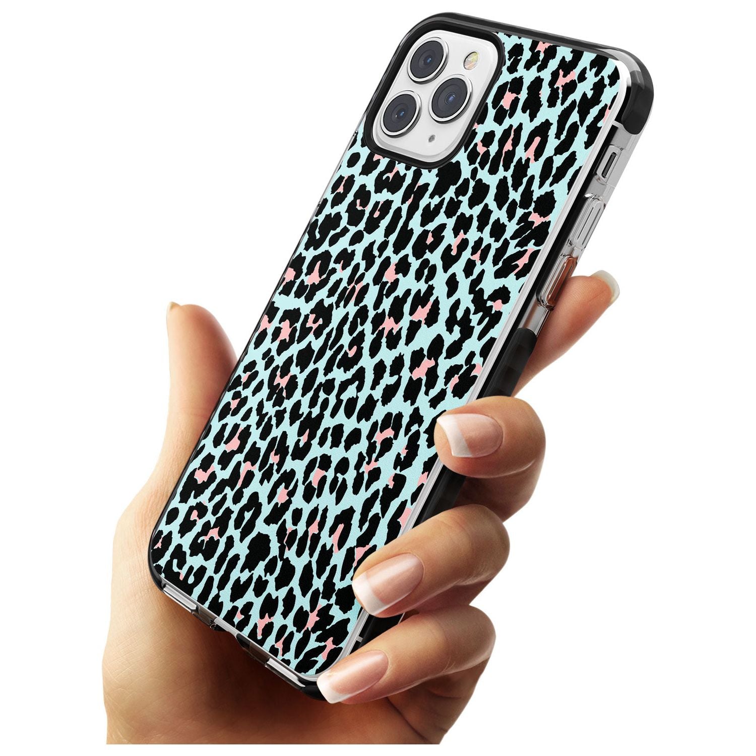 Light Pink on Blue Leopard Print Pattern Black Impact Phone Case for iPhone 11 Pro Max