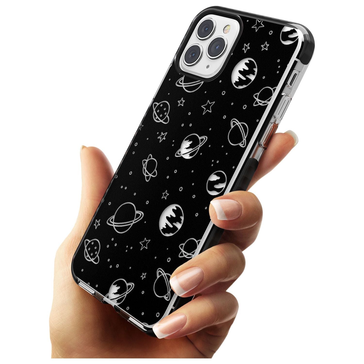 Outer Space Outlines: Clear on Black Pink Fade Impact Phone Case for iPhone 11