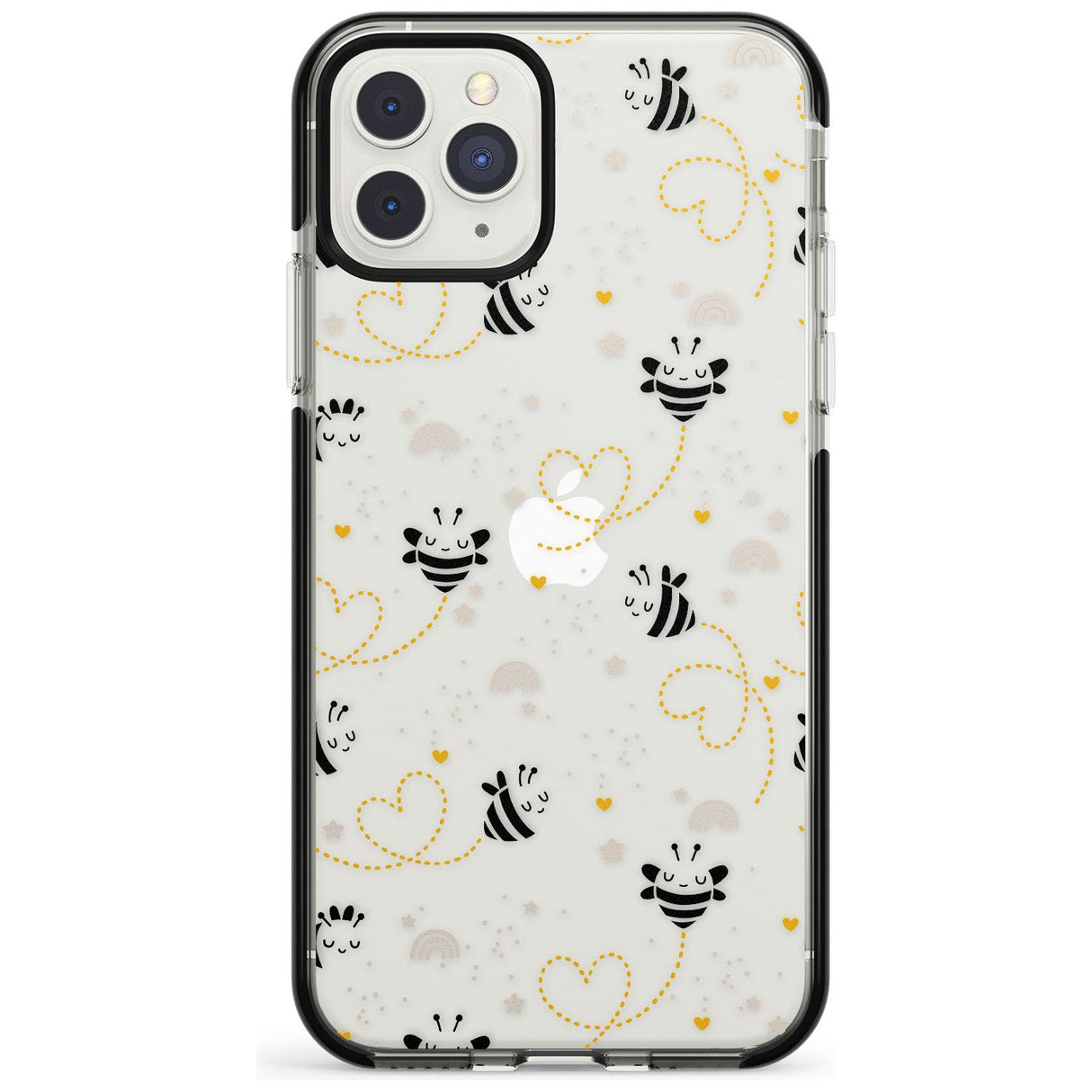 Sweet as Honey Patterns: Bees & Hearts (Clear) Black Impact Phone Case for iPhone 11 Pro Max