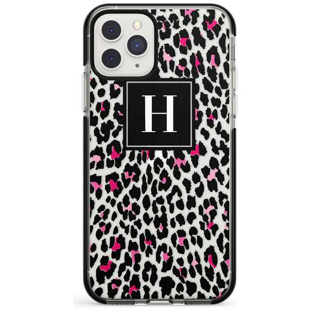Customised Pink Monogram Leopard Spots Black Impact Phone Case for iPhone 11 Pro Max