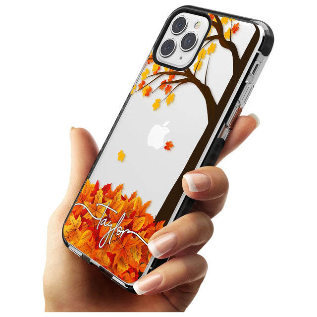 Personalised Autumn Leaves Black Impact Phone Case for iPhone 11