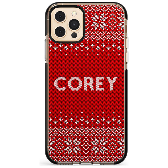 Personalised Red Christmas Knitted Jumper Black Impact Phone Case for iPhone 11