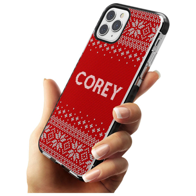 Personalised Red Christmas Knitted Jumper Black Impact Phone Case for iPhone 11