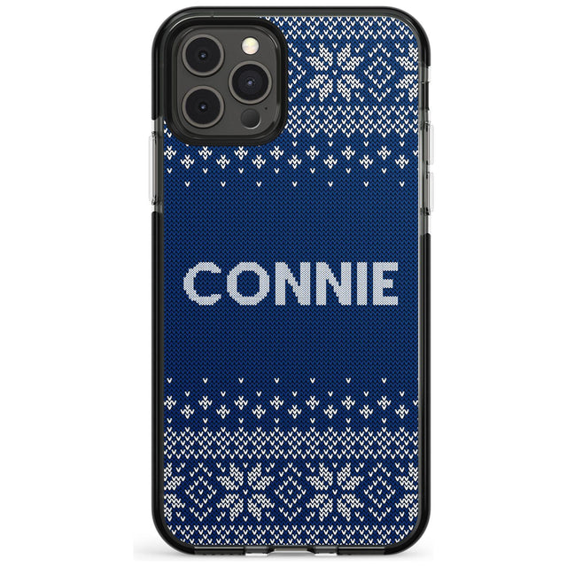 Personalised Blue Christmas Knitted Jumper Black Impact Phone Case for iPhone 11