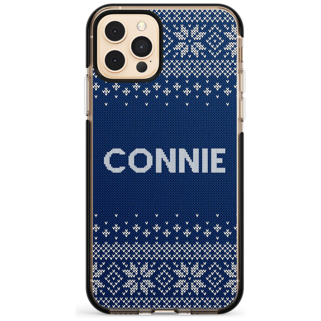 Personalised Blue Christmas Knitted Jumper Black Impact Phone Case for iPhone 11