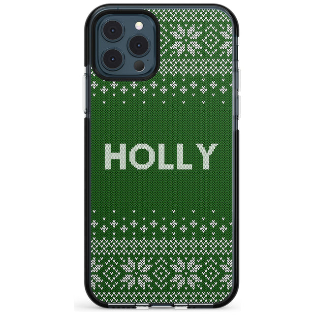 Personalised Green Christmas Knitted Jumper Black Impact Phone Case for iPhone 11