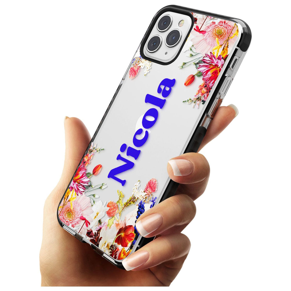 Custom Text with Floral Borders Pink Fade Impact Phone Case for iPhone 11