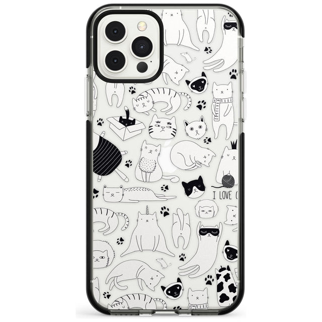 Cartoon Cat Collage - Black & White Pink Fade Impact Phone Case for iPhone 11